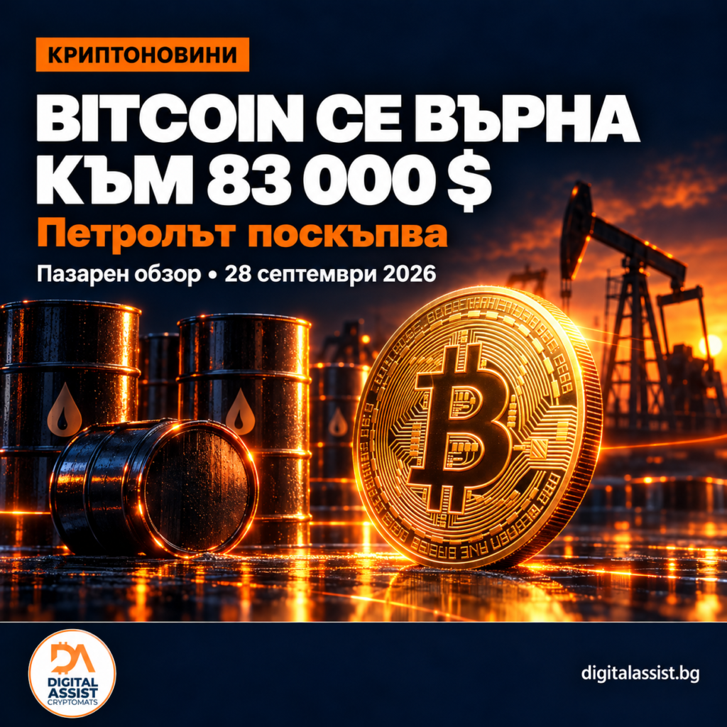 Bitcoin се върна към 83 000 долара, докато петролът поскъпва