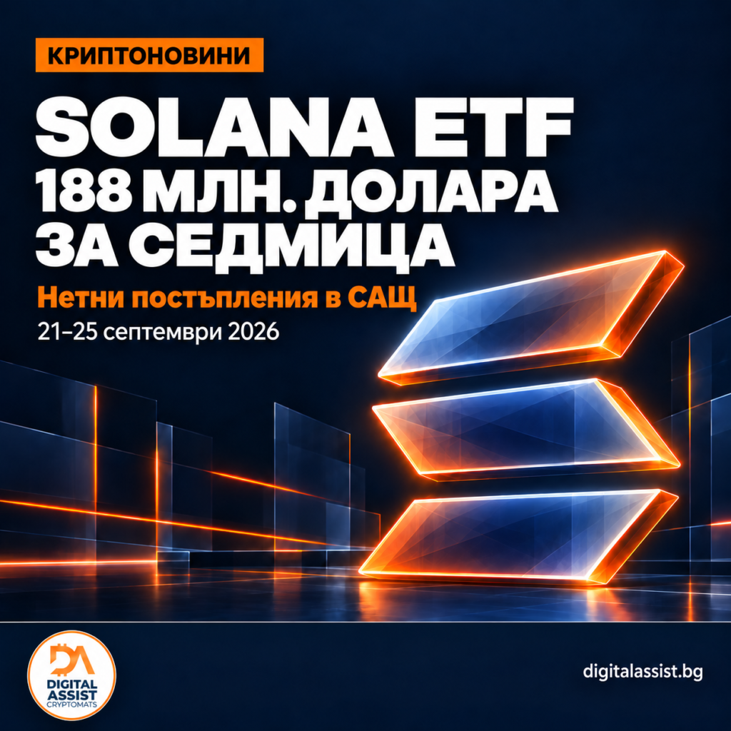 Solana ETF с около 188 млн. долара нетни постъпления за 21–25 септември 2026 г.