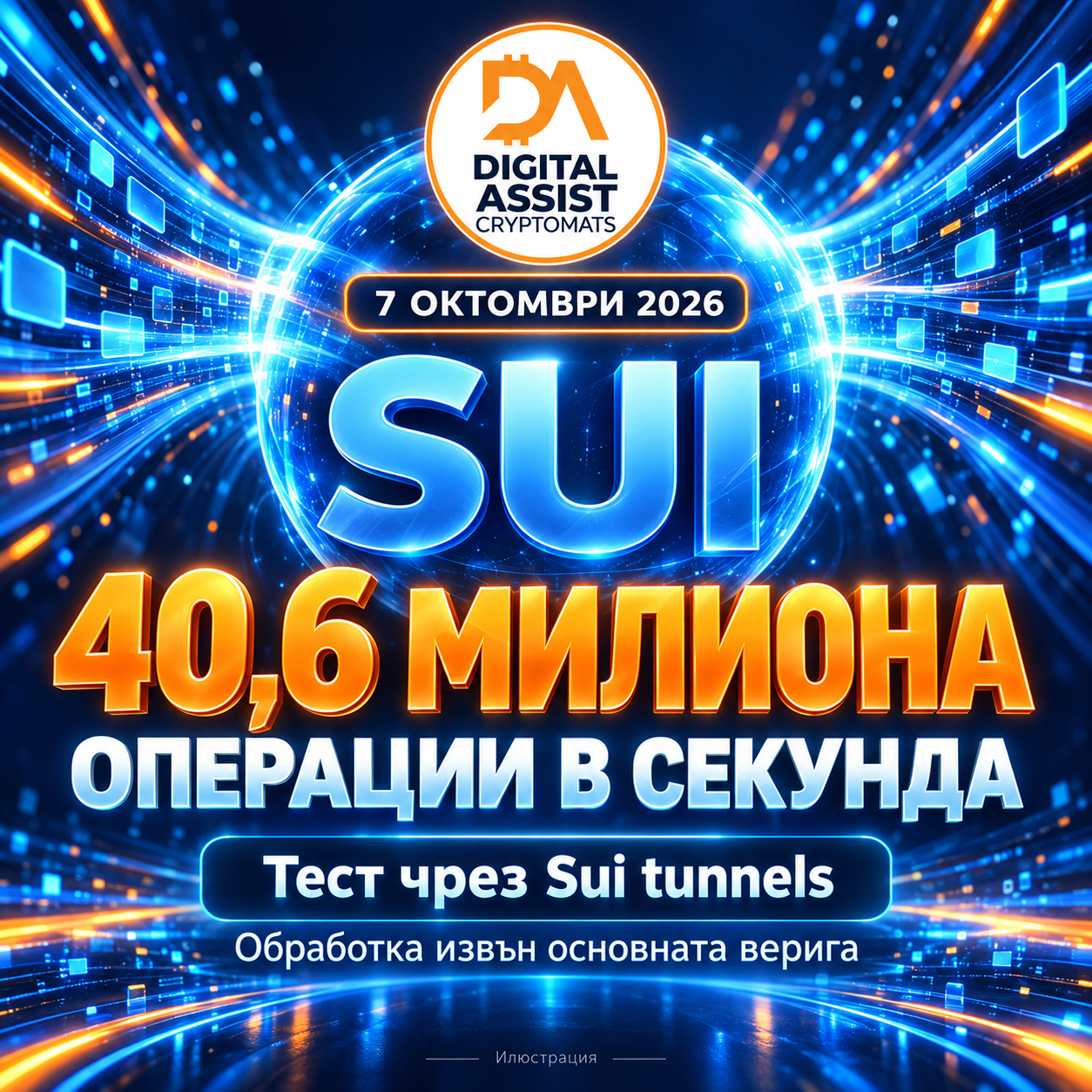 Банер на Digital Assist за теста на Sui tunnels с 40,6 милиона операции в секунда
